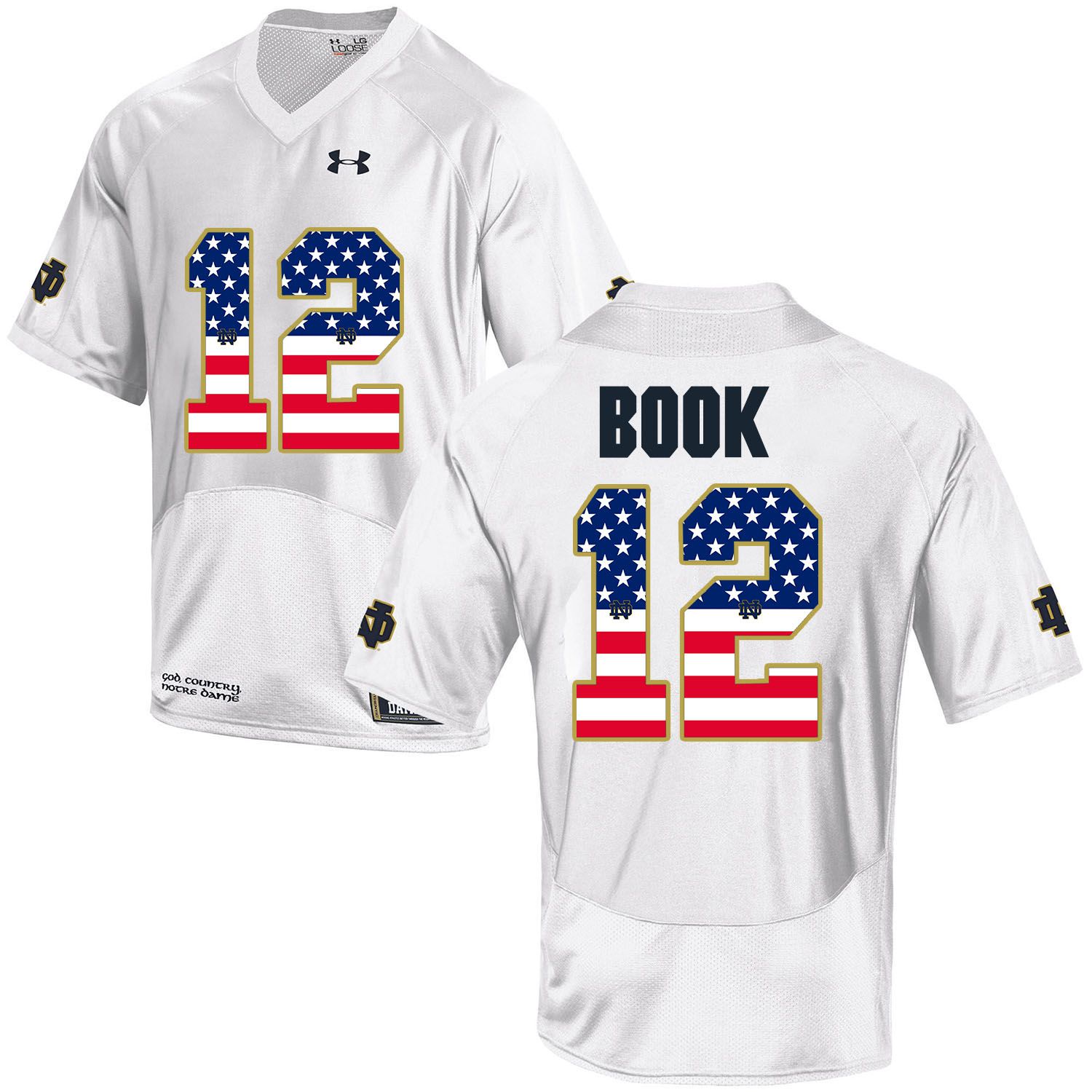 Men Norte Dame Fighting Irish #12 Book White Flag Customized NCAA Jerseys
